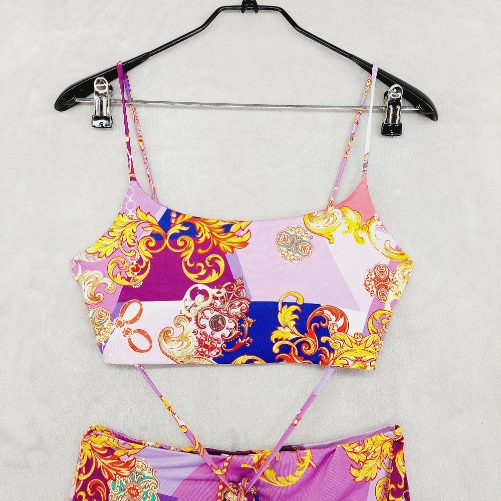 Purple Baroque Print Two-Piece Skirt Set - Picture 3 of 12